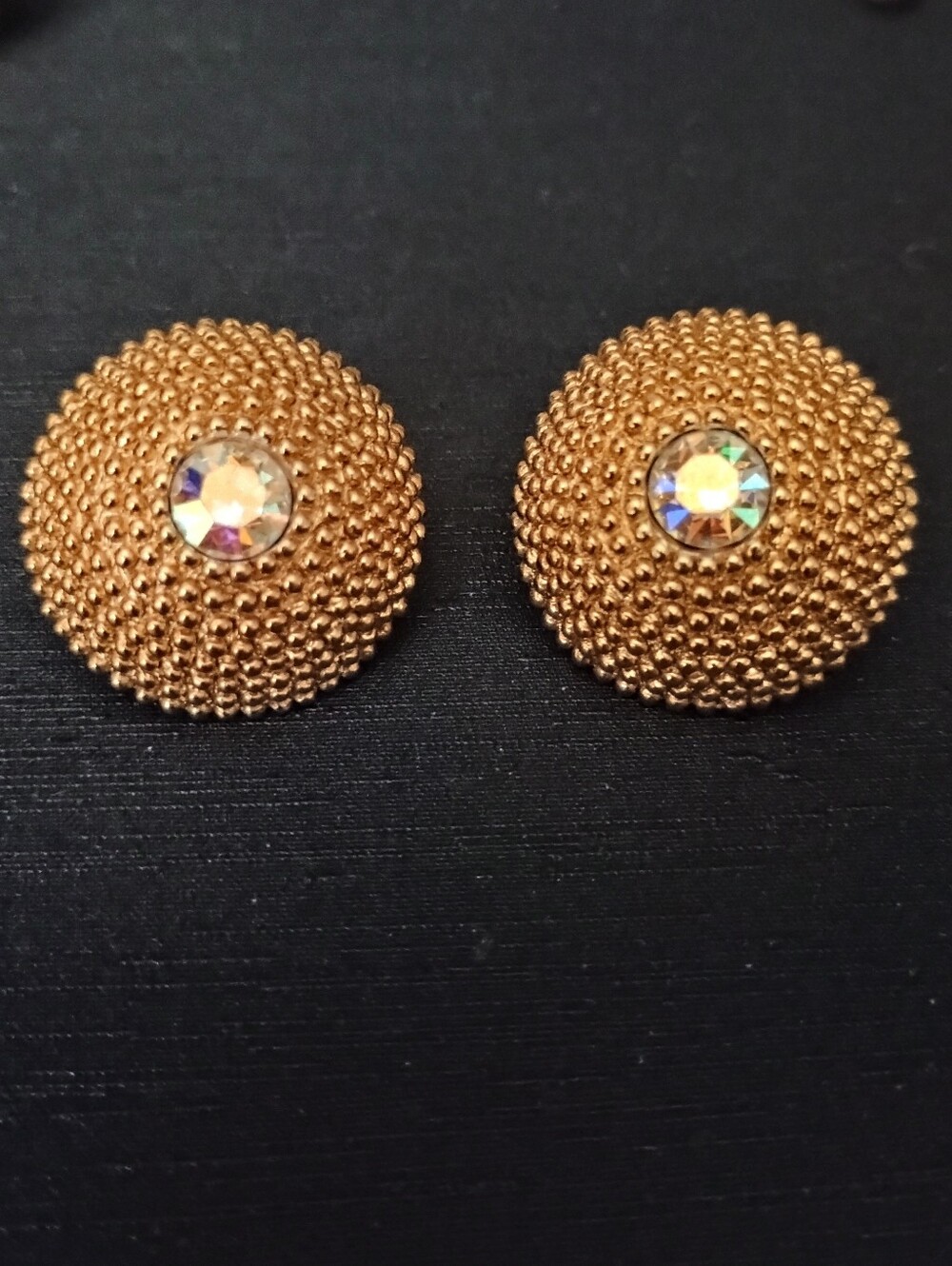 Vintage Gold Dome Crystal Clip On  Earrings -Avon